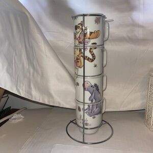 Disney Winnie The Pooh & Friends Fall Pumpkin Stacked Mug Set 4 Metal Rack